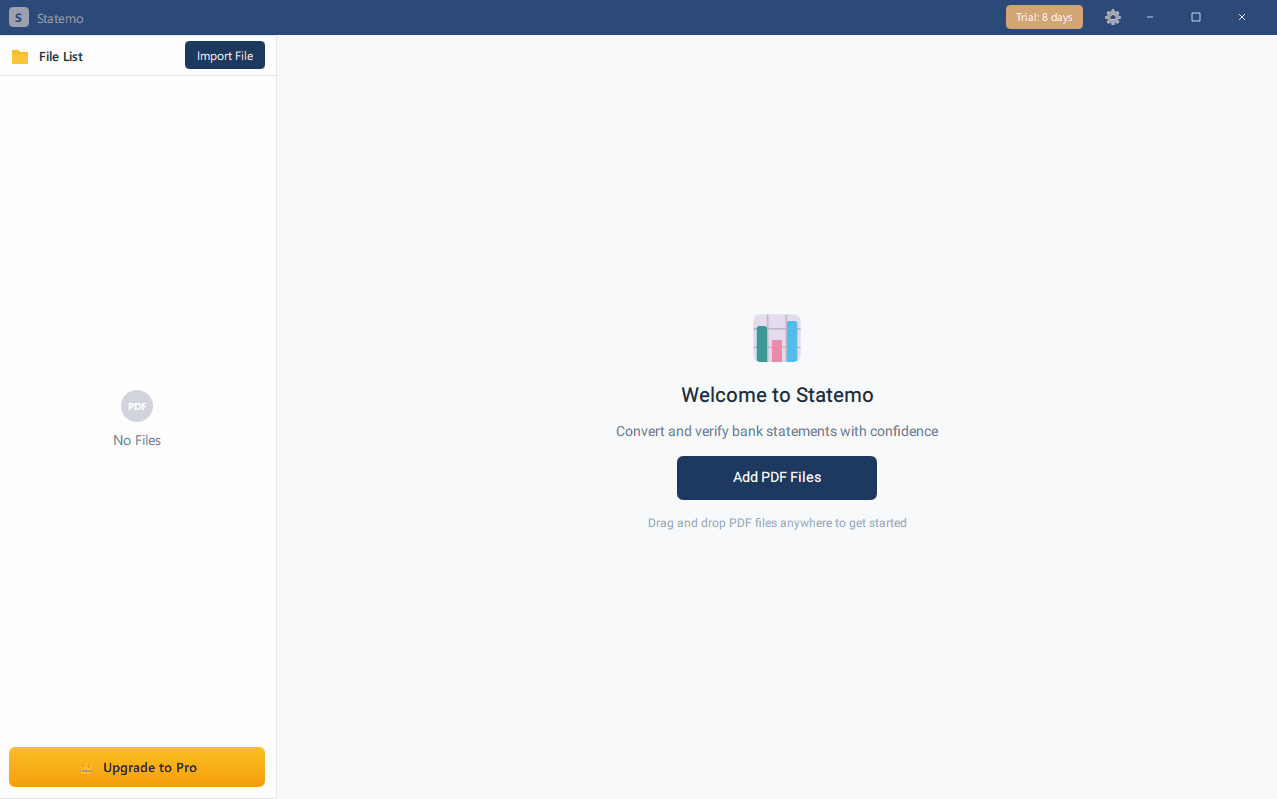 Statemo batch processing demo - multi-file drag, auto-detect, sequential conversion